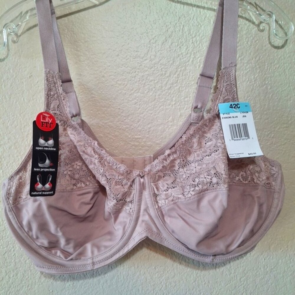 Lilyette Blush Colored Lace Underwire Bra with Adjustable Straps size 42C NWT